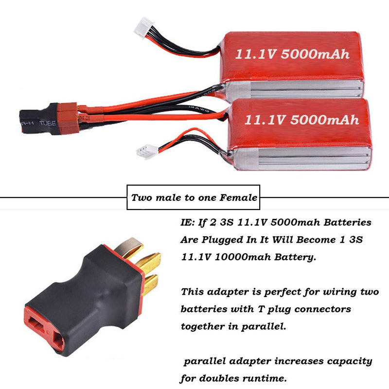 4Packs No Wire T Parallel Connector 1 Female to 2 Male T Plug Parallel Connector Adapter for RC Quadcopter Multirotor