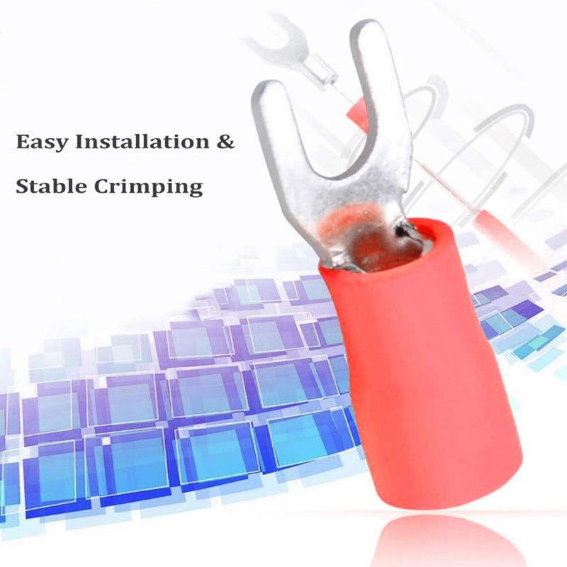 500 Pcs Insulated Fork Spade Wire Connector #8 U-Type Electrical Crimp Terminals 22-16 AWG- Red 500Pcs AWG22-16