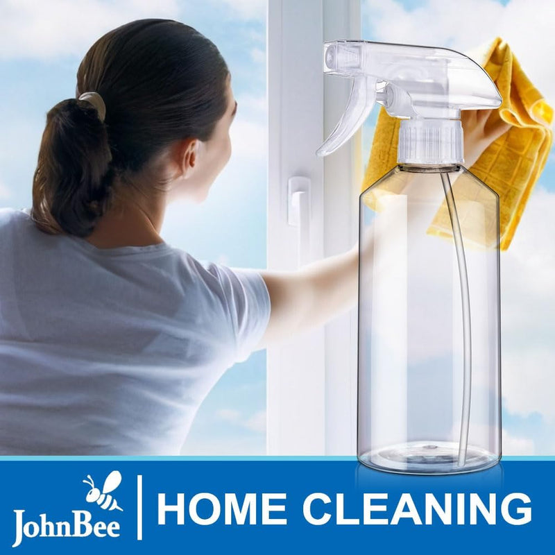JohnBee Spray Bottles - 16.9oz/2Pack - Premium Adjustable Spray Bottles for Cleaning - No Leak And Clog Mister Spray Bottle - Spray Bottle For Hair, Plants, Pet, Vinegar, And Rubbing Alcohol Reagent Clear