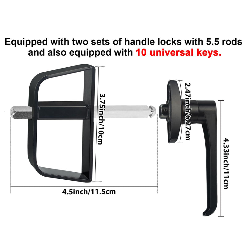 L-Handle Lock Kit,EFFIBUILD Double Shed Door Latch with 5.5" Stem, Lock Matching Set Includes 10 Keys for Sheds Doors, Chicken Coops,Camper, RV, etc(Black).All Keys are Universal. 5.5 inch L 2pcs Black