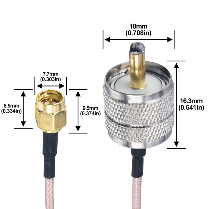 Boobrie SMA Male to PL259 UHF Male RG316 Coaxial Cable 50cm RF Coax CB Radio Pigtail Jumper 2-Pack SMA Male to UHF Male RG316 19.68inch