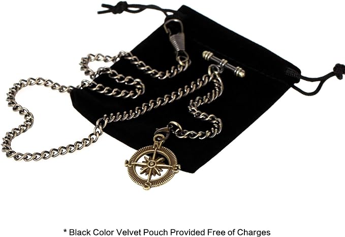 TREEWETO Men's Pocket Watch Chain Albert Chain with 2 Hooks and Compass Pendant - NewNest Australia