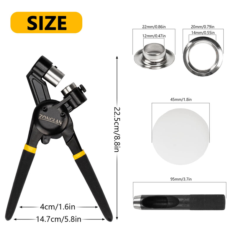 Heavy Duty Grommet Tool Kit with 1/2 Inch Die and 300 Sets of 12MM Grommets,Handheld Manual Eyelet Tool Rivet Press Punch Pliers for Leather Canvas Fabric 1/2''
