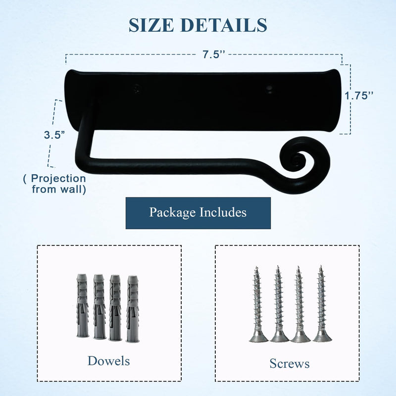The Metal Magician Handmade Iron Wall Mount Toilet Paper Holder - Durable & Aesthetic Toilet Paper Roll Holder for Bathroom - Modern Farmhouse Bathroom Decor - (Elegant Swirl) - (Black) Elegant Swirl