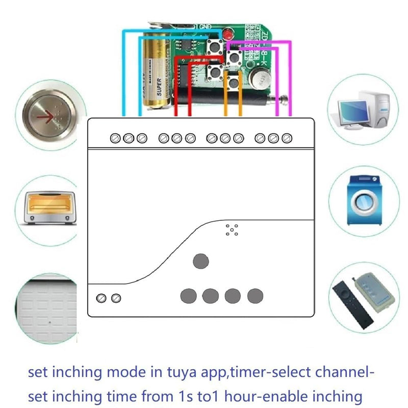Tuya WiFi Smart 4 Channel 7-32V Relay Switch Module,Dry Contact,Passive Output,Wireless Relay Controller with External Switch Pin,Compatible with Alexa Google Home