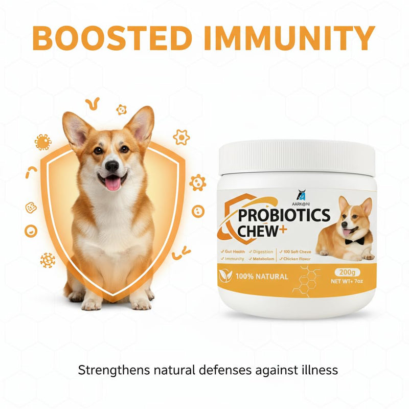 Aarkani Probiotics Chew+ – Natural Digestive & Immune Support for Dogs | 100 Soft Chicken-Flavored Chews