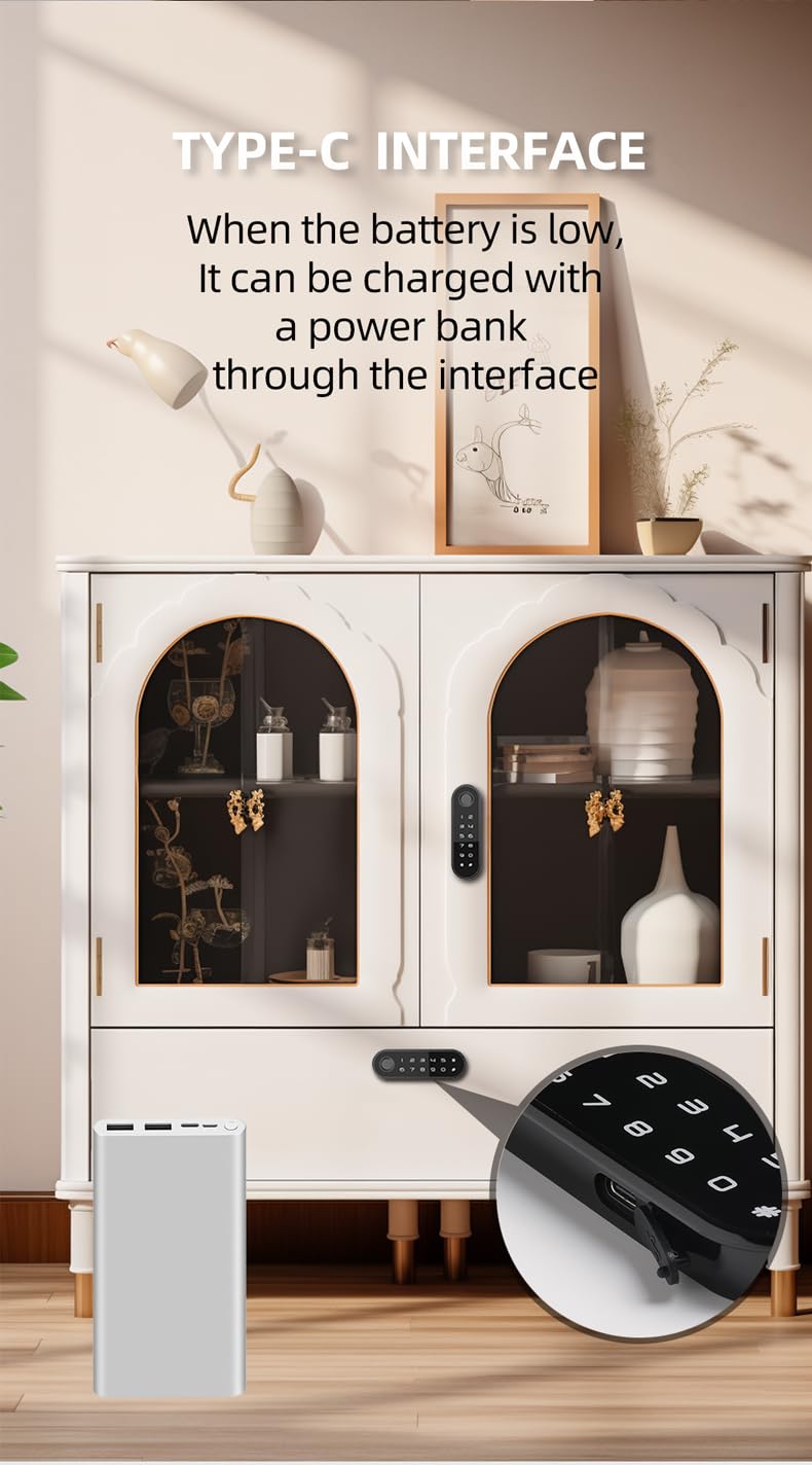 Waterproof Smart Fingerprint Cabinet Lock with USB Key for Wooden Furniture Drawer and Wardrobe