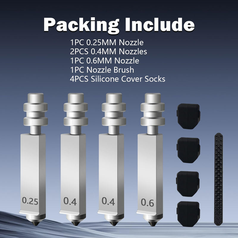 4PK Nozzle for Kobra X/Kobra 4 Hotend 0.25MM 0.4MM 0.6MM High Flow Hardened Steel Nozzle Quick Swap Integrated Nozzle High Speed Print Head Kobra X Accessories for Anycubic KX Nozze 4PK
