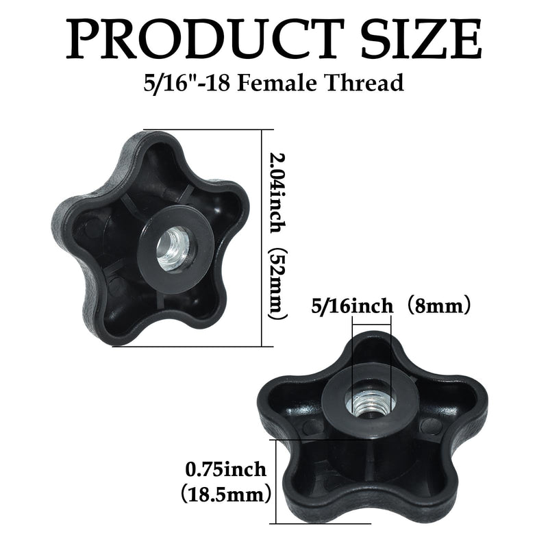 Aifeier ET 4 Pieces 5/16"-18 Female Thread 5 Star Knobs Nylon Clamping Knob Jig Knobs 5/16"