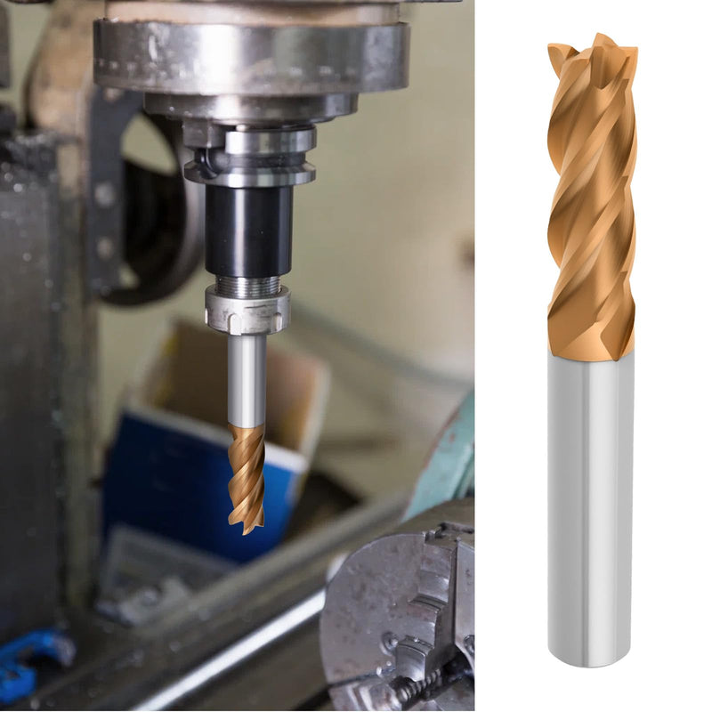5 Pcs Tungsten Carbide End Mills Set - 1/8" 3/16" 1/4" 5/16" 3/8", 4 Flutes CNC Milling Cutters for Hardened Steel, Alloy Steel, Cast Iron (AlTiN TiSiN Coated) 3-5-6-8-10mm 5Pcs