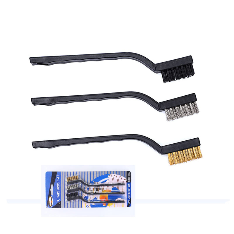 3Pcs Mini Wire Brush Set for Cleaning and Rust Removing, 7 Inch Industrial Wire Brushes of Stainless Steel/Nylon/Brass Bristles Black