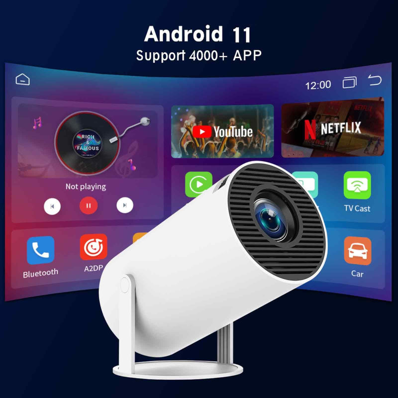 Mini Projector, Support 4K 1080P Portable Projector with WIFI6 and 5.2 Bluetooth, Android 11, 200 ANSI Lumens, 210° Rotatable, Auto Keystone Correction,35"-130" Screen Video Projector HY300 PRO