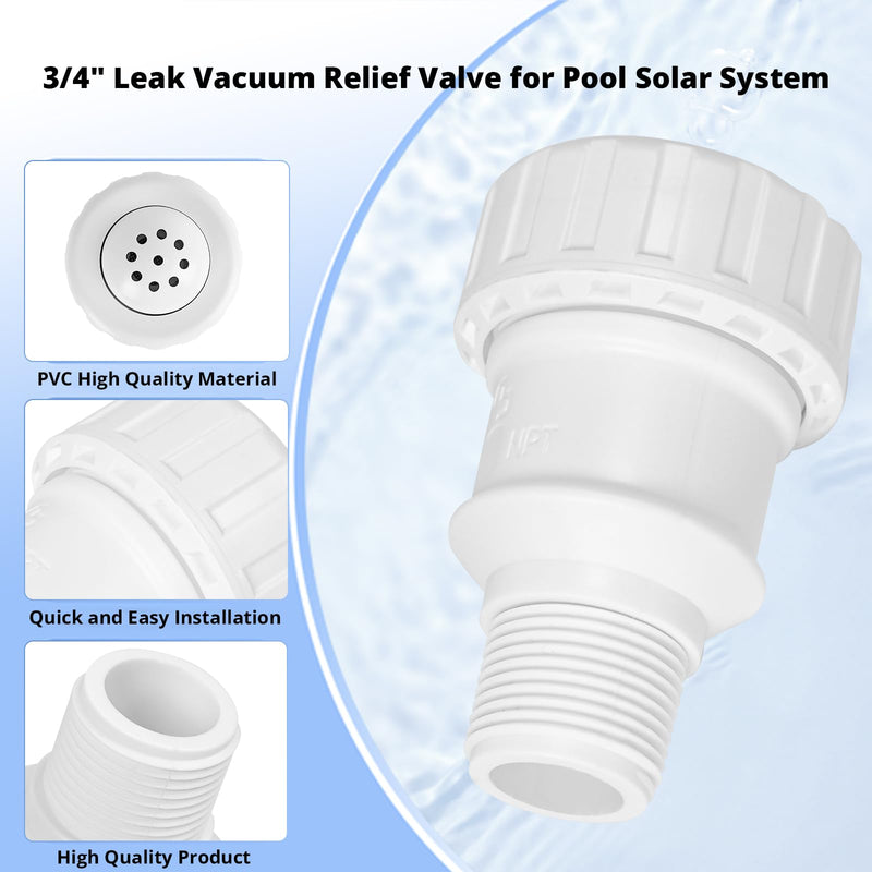3/4" Vacuum Relief Valve Pool Solar Panels Compatible for Heliocol and Sunstar Panels, PVC Vacuum Relief Valve Fit for Heliocol Solar Swimming Pool Heating Systems (White)
