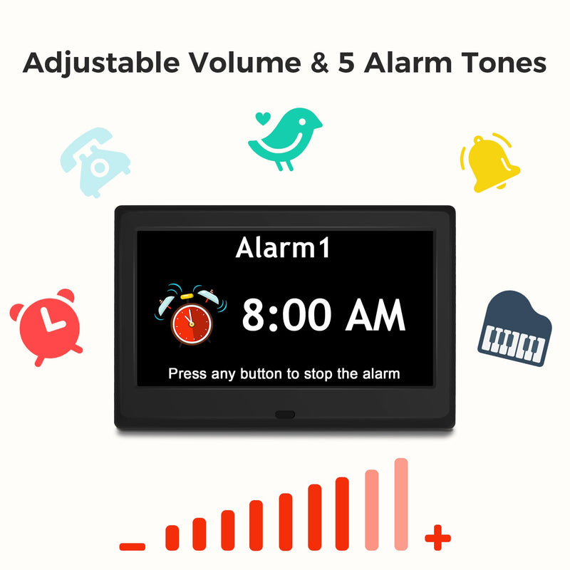 7'' Digital Clock, Dementia Clock With Date And Time, 10 Reminders, 6 Alarms, Auto-Dimming, Auto DST, Remote Control, Large Display Alarm Clock For Seniors, Gifts For People With Dementia, Alzheimers 7" Black