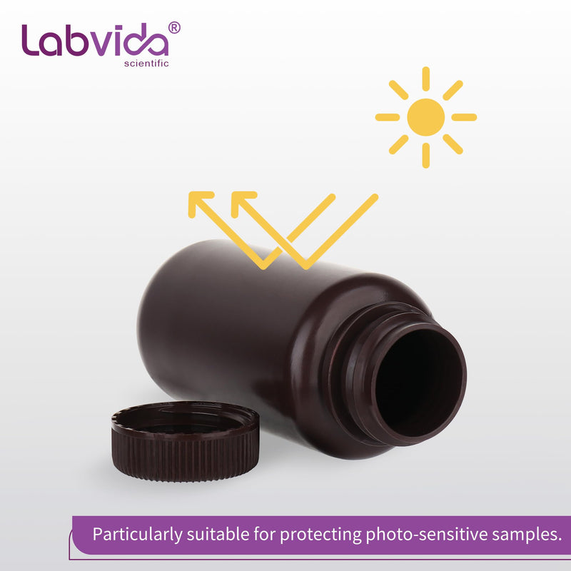 Amber Reagent Bottle HDPE Wide Mouth Round Plastic Bottles, 6 pcs of 250ml Sample Sealing Storage Container for Laboratories, Classrooms, or Storage at Home, LVAL003 Vol. 250ml, 6pcs