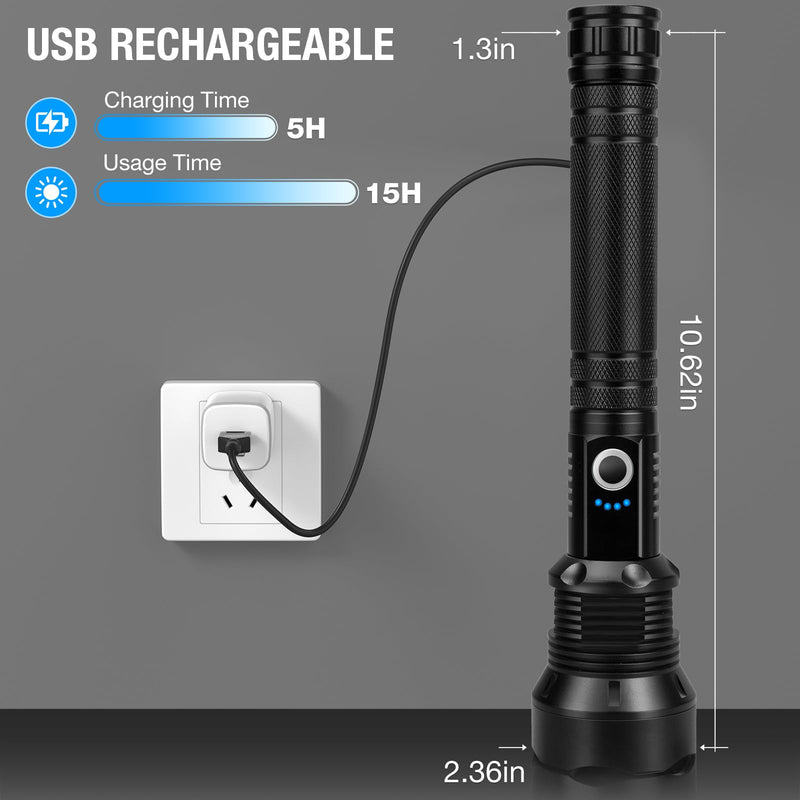 Rechargeable LED Flashlight High Lumens, 99,000 Lumens Super Bright Flashlights with 8 Modes & Waterproof, Powerful Handheld Flash Light for Home Camping Hiking