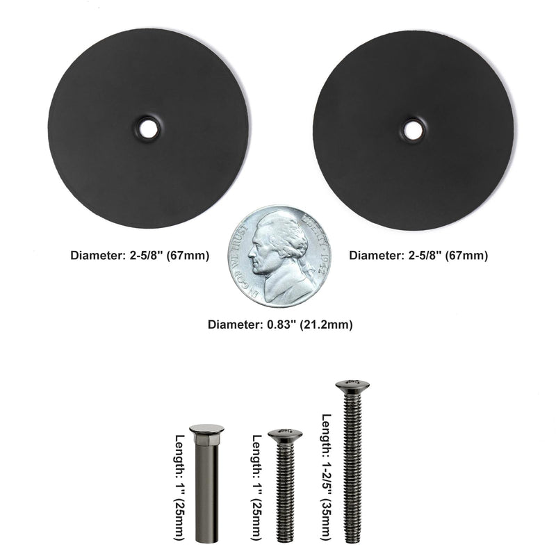 1 Pack Door Knob Hole Cover Plate Matte Black Deadbolt Cover Plate 2 5/8" Diameter Round Door Hole Filler Plate, 1" and 1.5" Screws, Repair Locks and Doors Hole for Home Security