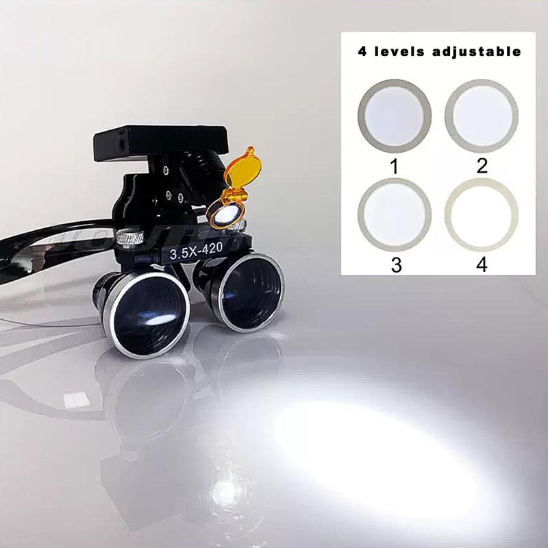 Dental LED Headlamp, Cordless 5W, Rechargeable Battery, Universal Clip, 3 Adjustable Joints, 4 Brightness Levels, Compatible with Loupes