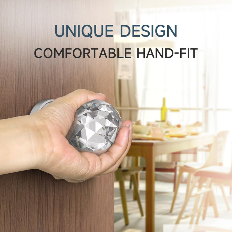 Bwintech Crystal Door Handle with Lock and Keys 1 Set, Brushed Nickel Door Handle, 65mm Palace Style Crystal Internal Door Handle with Latch and Screw Kit for Privacy Bedroom, Hallway, Lavatory