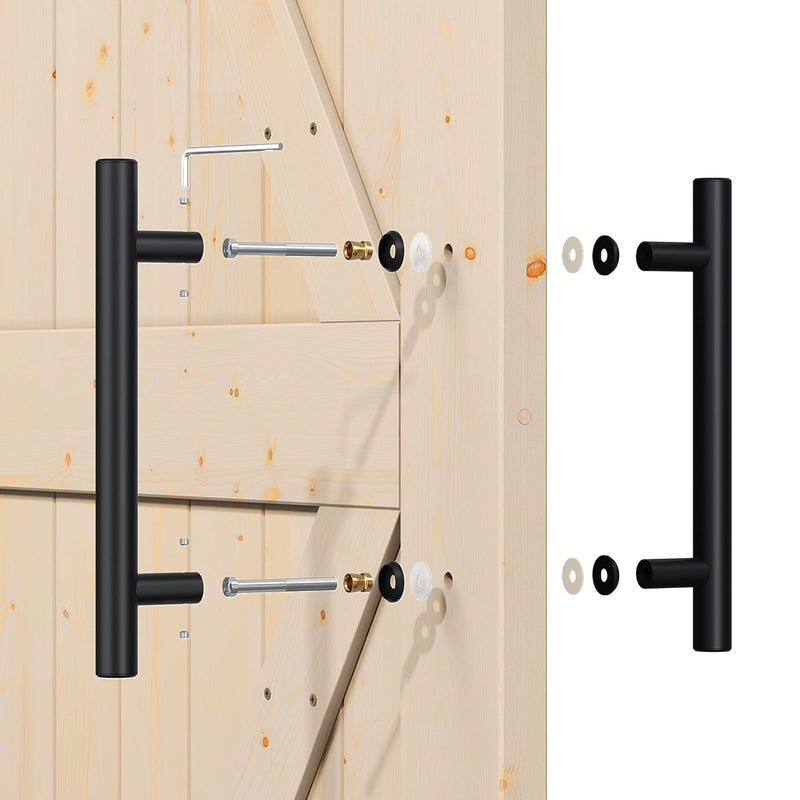 SMARTSTANDARD 12'' Push Pull Sliding Barn Door Handle, Double-Sided Barn Door Handle Black Set, 1 Pack