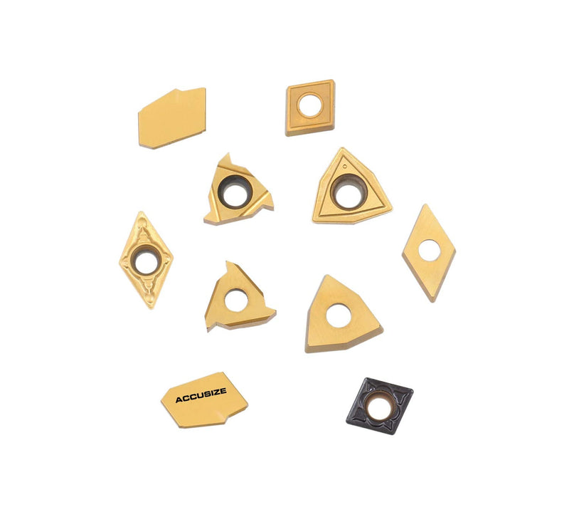 Accusize Industrial Tools 2 Pc of Each Kind of Carbide Inserts for 2988-0038, CVD Coated and Tin Coated, Total 10 Pieces, 2988-0038Inserts | 2 Each of 11ER, GTN-2, WCMT2.52, CCMT21.5, and DCMT21.5; TiN and CVD Coated for Steel, 2988-0038INSERTS