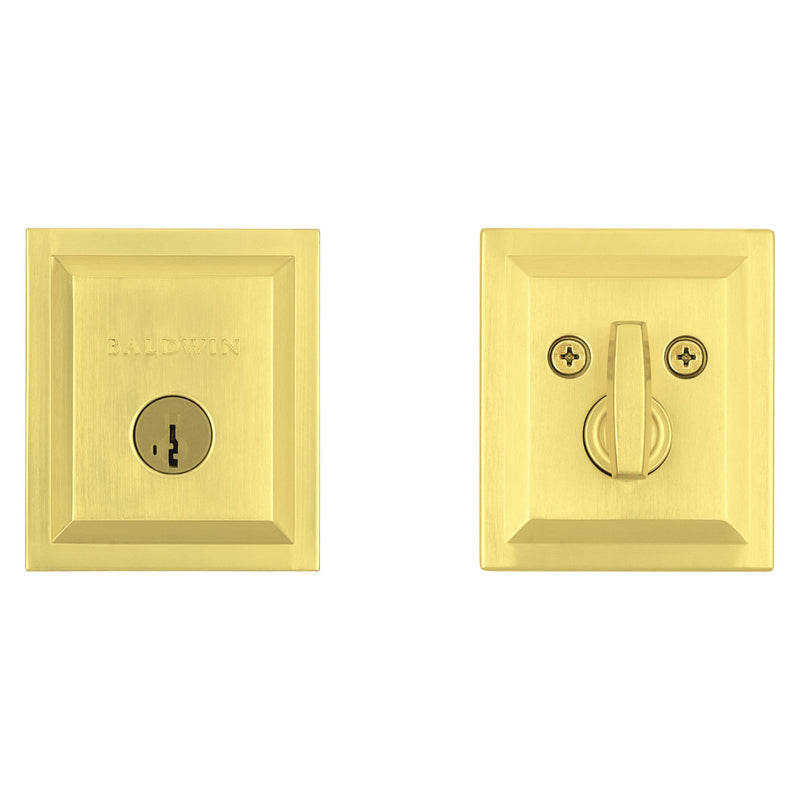 Baldwin Spyglass, Single Cylinder Front Door Deadbolt Featuring SmartKey Re-key Technology and Microban Protection, in Satin Brass