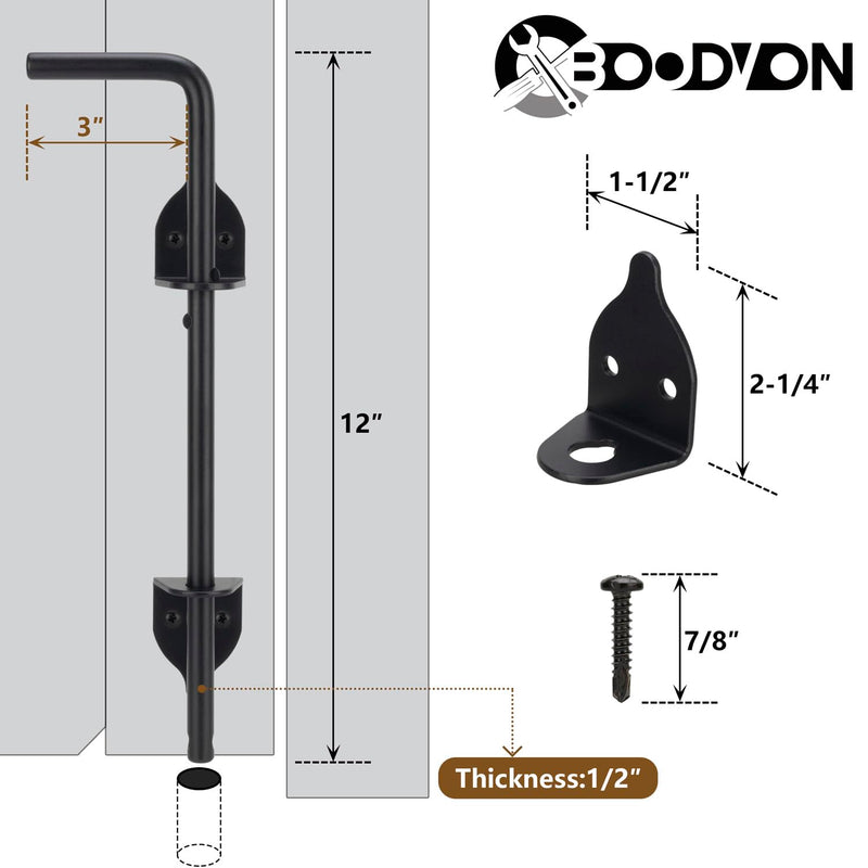 12 Inch Cane Bolt Gate Drop Rod Heavy Duty Gate Hardware, Gate Ground Latch for Wooden Fences, Metal Gates Doors Stopper for Gate Ground, Wrought Iron Gate Latches, Black Finish(1 Pack) 1 12 Inch