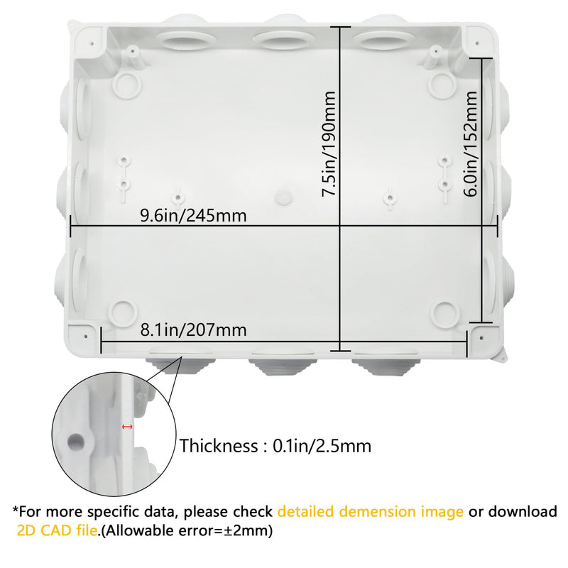 LeMotech Junction Box, ABS Plastic IP65 Waterproof and Dustproof, Universal Electrical Enclosure, Outdoor and Indoor Project Box 10 x 7.9 x 3.1 inch (255 x 200 x 80 mm) 10" x 7.9" x 3.1" (1pc)
