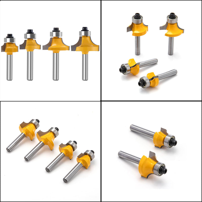 Carbide Roundover Router Bit Set 4pc - 1/4 Inch Shank for Smooth Edge Cutting on Hardwood, Plywood & MDF - Cabinet Door & Furniture Making Bits (1/8-5/16" Radius)