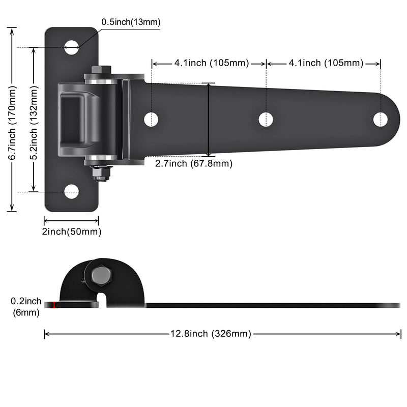 Insaga Heavy Duty Gate Hinges 1000 LBS, 13'' Strap Hinges with Ball Bearings, 6mm Thick Carbon Steel Weld-On or Bolt-On Hinges, 180° One Way Open for Barn Farm Fence Shed Garden Gates (4Pcs, Black) 180° Open-4Pack