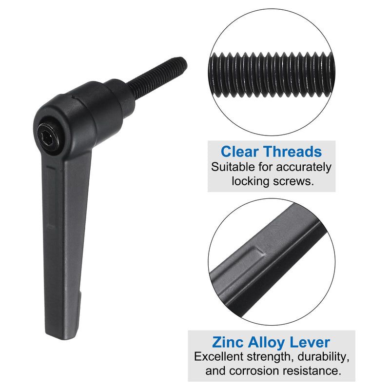 uxcell 10pcs Lever Adjustable Handles M5 x 20mm Metric Male Thread, Level Clamping Handle Hand Stud Knobs Rotating Screw Handles Bolts with Locking Lever, Black