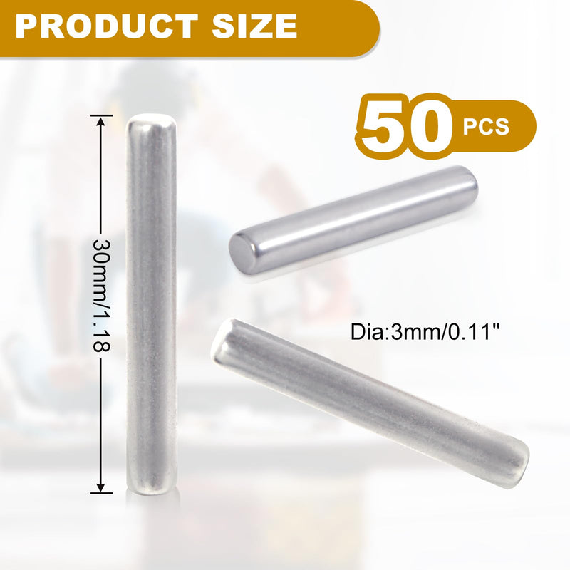 50 Pcs 3mm x 30mm Shelves Dowel Pin,304 Stainless Steel, Shelf Support Pegs Pin Rod Fasten Elements Metal Shelf Pegs 50.0