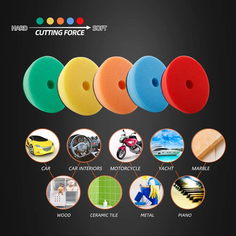 SPTA 29pcs Drill Buffing Pad Detail Polishing Pad Mix Size Kit with 5/8-11 Thread Backing pad & Adapters for Car Sanding, Polishing, Waxing (32Pcs Mini Detail Polishing Sets) 32pcs