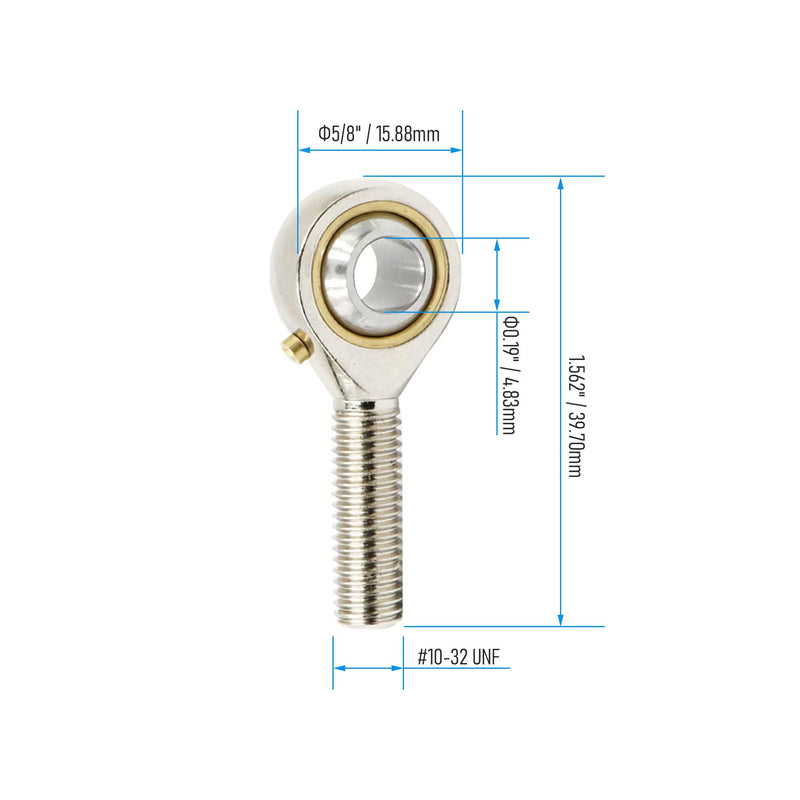 POSB3 Spherical Rod End Bearings 3/16" Bore Pre-Lubricated Joint Bearings Set, Self-Lubricating Rod End #10-32 Male Thread Connector Bearing with Jam Nut, 2 PCS POSB3 POS