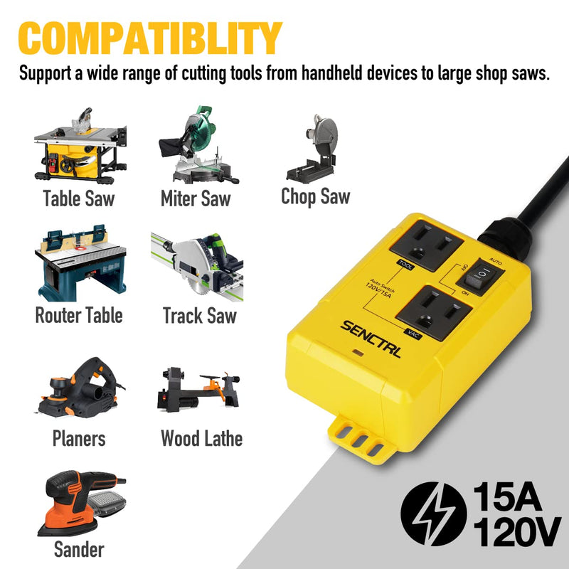 Automatic Vacuum Switch Allow Power Tool/Table Saw to Turn Vac Cleaner/Accessory On and Off Automatically, Load Sensing, On Delay Prevent Circuit Overload, Shop Dust Collector Off Delay