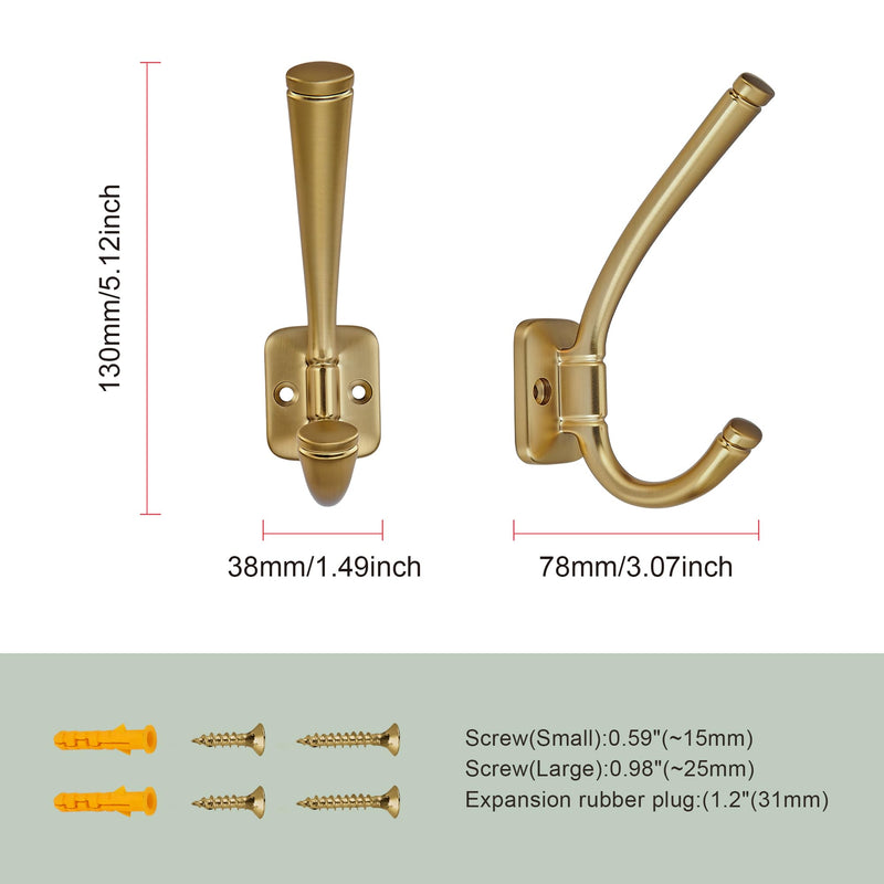 AVICCI 3 Pack Coat Hooks Champagne Bronze Coat Hooks,Heavy Duty Hooks wall Hook for Hanging Towel, for Wardrobe Bathroom Bedroom Furniture Hardware