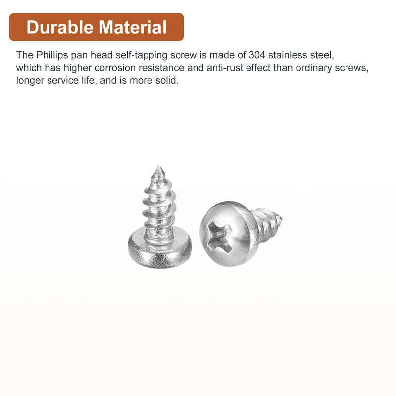 #4x1/4" Phillips Pan Head Self-Tapping Screw - 100Pack - Bright Finish 304 Stainless Steel Sheet Metal Screws Wood Screws #4x1/4"