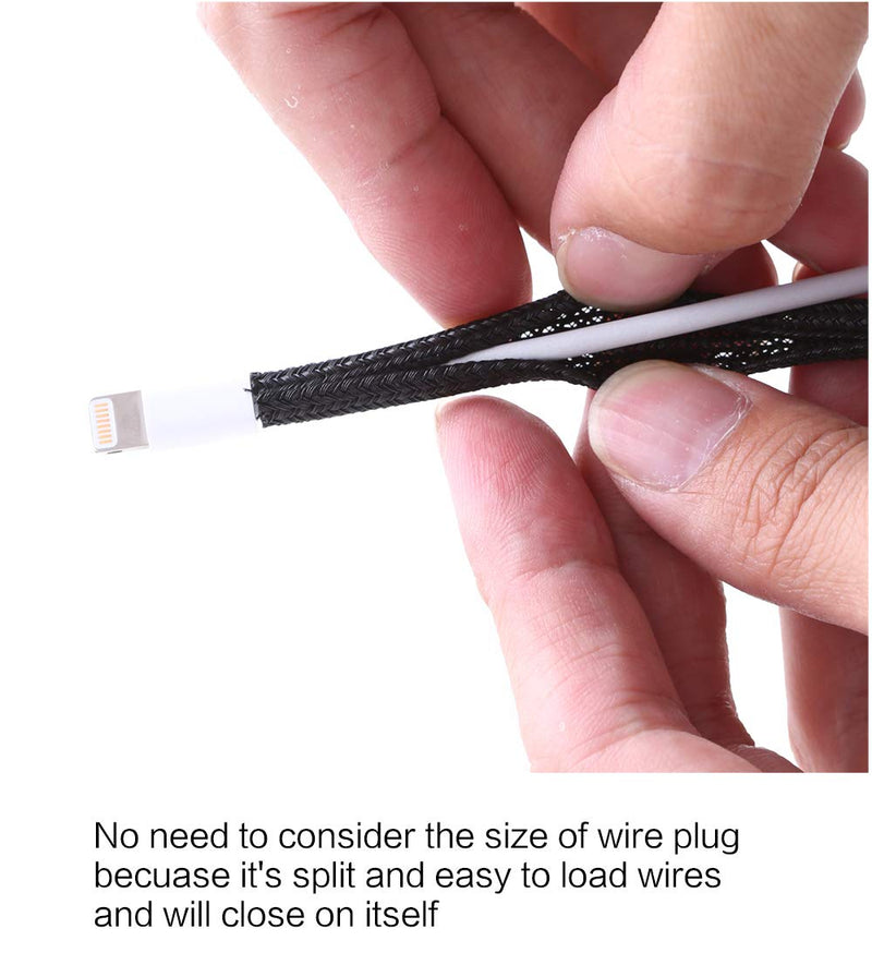 Alex Tech 25ft - 1/8 inch Cord Protector Wire Loom Tubing Cable Sleeve Split Sleeving For USB Cable Power Cord Audio Video Cable – Protect Cat From Chewing Cords - Black 1/8"-25ft