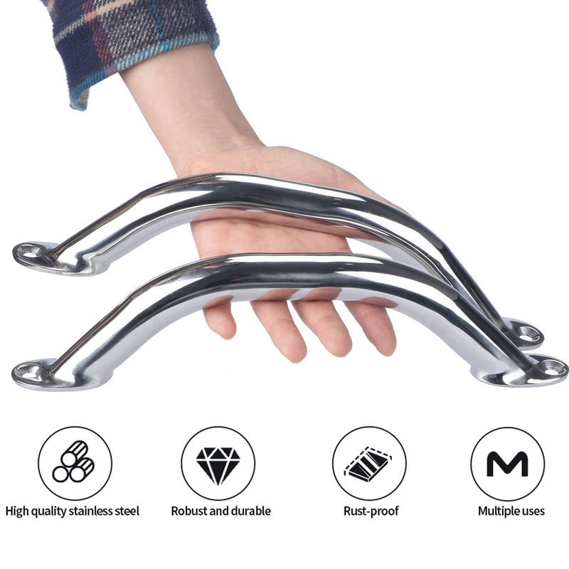 2PCS Stainless Steel Grab Handrail, Heavy Duty Polished 9 inch Grab Bar for Boat, Bathroom, Kitchen Stairway Anti-Slip Support Handle