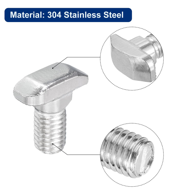 uxcell 20Pcs T-Slot Bolts, M8 x 16mm Hammer Head Bolt T Screw Drop-in Stud for 4040 Series T-Slot Aluminum Extrusion Profile, 304 Stainless Steel, Silver M8x16mm 20