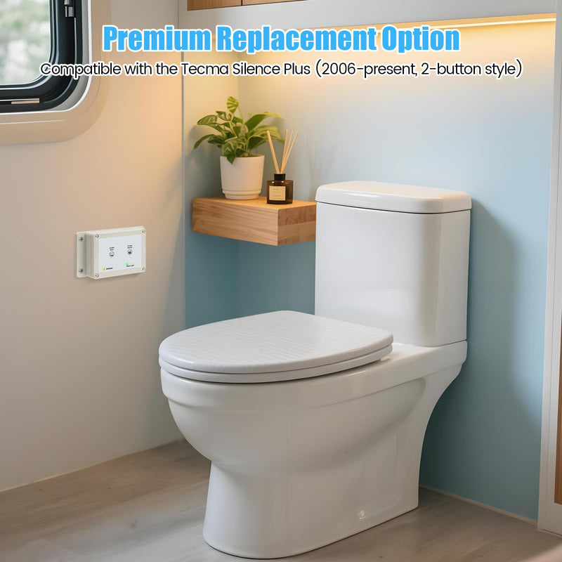 36387 RV Toilet Switch Panel, Wall Switch with Dual Flush Mode, Auto-Clean, LED Water Indicator, Compatible with Double Button Style Tecma Silence Plus 2006-Present for RV & Marine