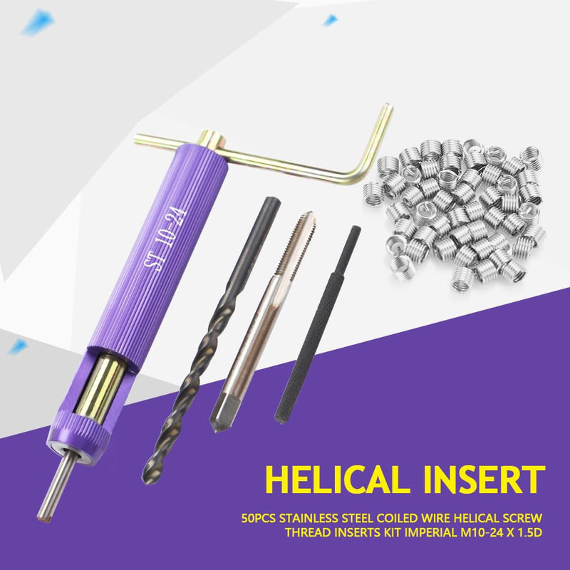 AUNMAS 50Pcs Stainless Steel Coiled, 10 24 Helicoil Kit Wire Helical Screw Thread Inserts Kit Imperial 10 24Unc X 1.5D