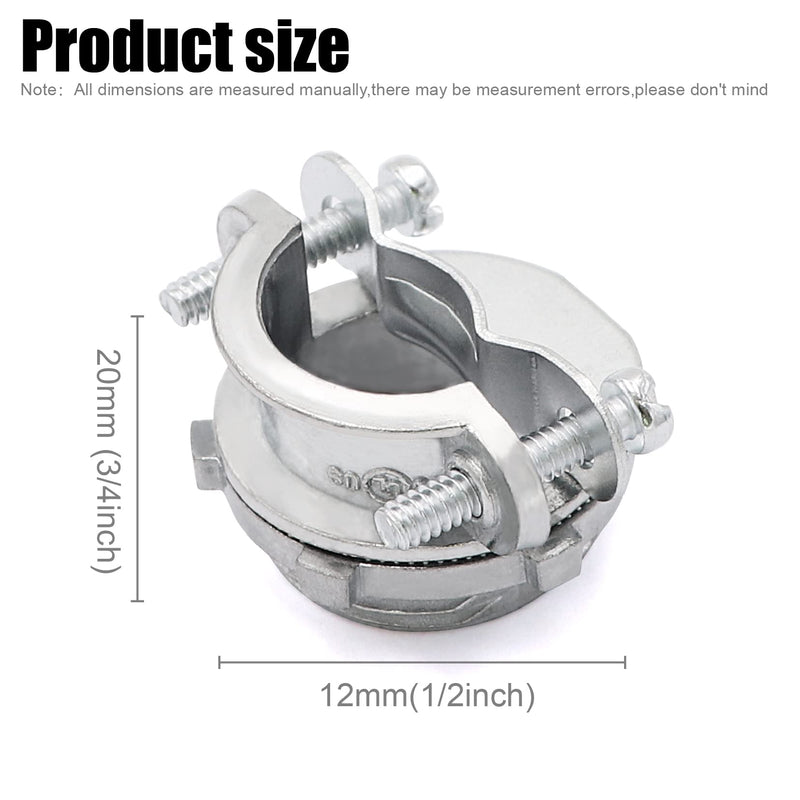 24pcs 1/2Inch Clamp Type Cable Connectors for Metallic Conduit Protect Cables Silver-Zinc 1/2"-24pack
