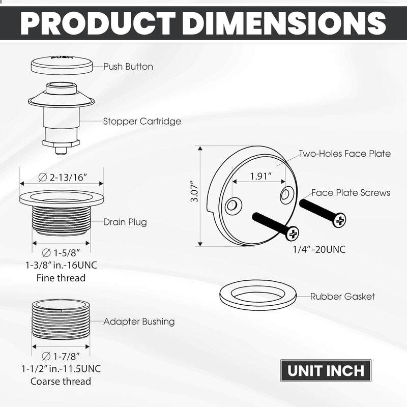 LXLTOUS Matte Black Toe Tap Bathtub Trim Set with Two-Hole Overflow Faceplate, Replacement Tub Drain Kit with 2-Hole Overflow Cover and Universal Fine/Coarse Thread, Fits 1-3/8" and 1-1/2"