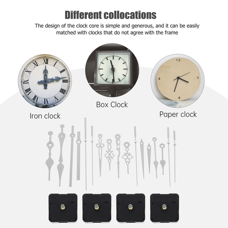DOITOOL 4 Set White Clock Hands and Motor Kit, Quartz Long Shaft Clock Mechanism Replacement, Silent Sweep Motor, Battery Operated Movement for Repair DIY Parts