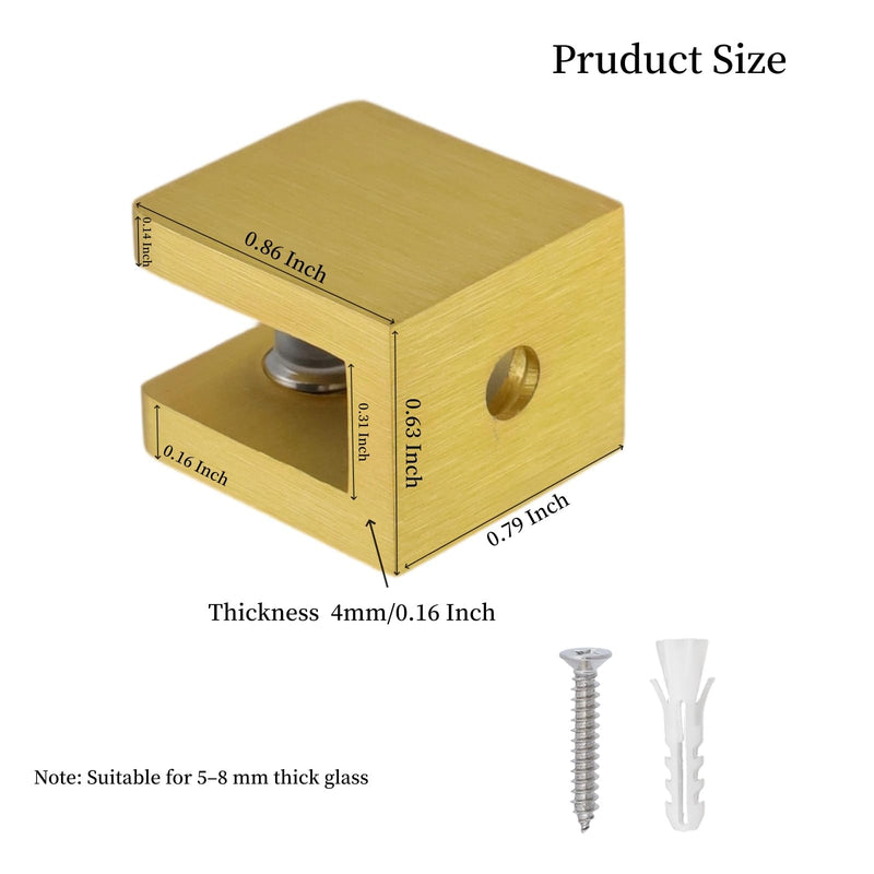 6PCS Glass Shelf Bracket, Shower Bracket | Adjustable Support Clamps, Wall Mount Clamps Clip Support Panel Hardware for 5-8mm Glass Shelves, Gold 6