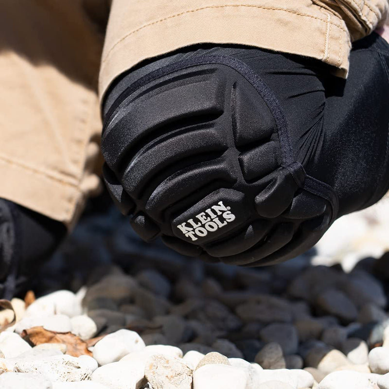 Klein Tools 60592 Knee Pads, Lightweight Padded Knee Sleeves, Breathable Mesh Back, Elastic Cuff with Slip-Resistant Silicone, Black, L/XL
