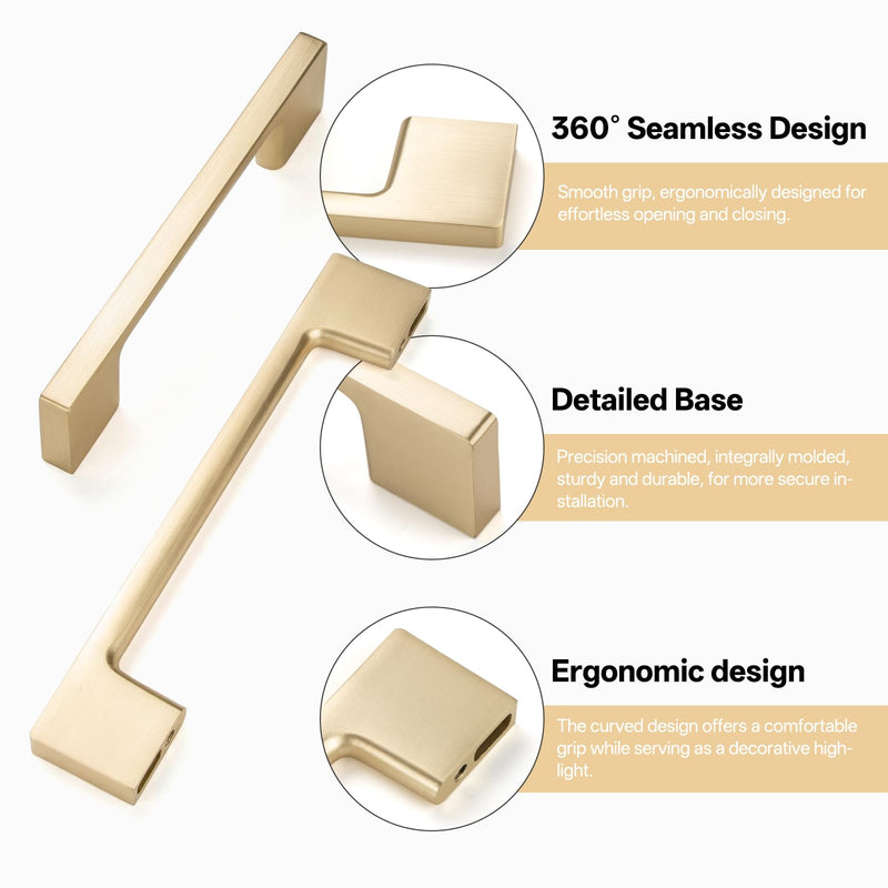 Liron Hardware 10 Pack Classic Cupboard Modern Cabinet Handles 3.78 Inch (96mm) Kitchen Furniture Drawers Pulls Pulls Brushed Brass 3.78 Inches (96mm) Hole Center