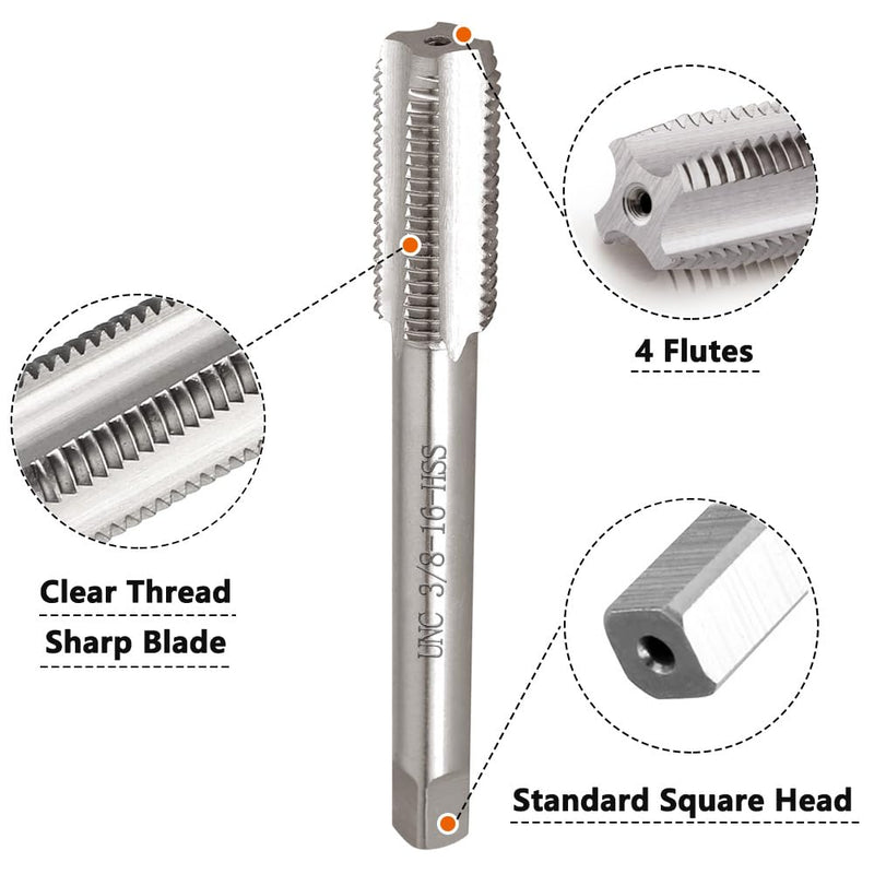 2pcs 3/8"-16 UNC Tap and Die Set, 3/8 x 16 UNC HSS Threading Tap Die Set, Straight Flute Machine Tap Alloy Tool Steel Round Thread Die Right Hand, Screw Tapping Threading Tool 3/8-16 UNC