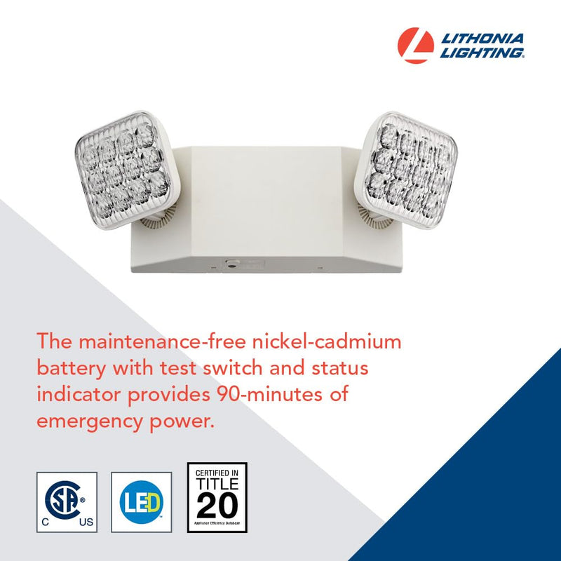 Lithonia Lighting EU2C M6 LED Emergency Light for Office, Business, Restaurants, and Commercial Use, 2 Lamps, 90-Minute Battery Backup Power, Square, Ivory White Generation 3 Square Lamp